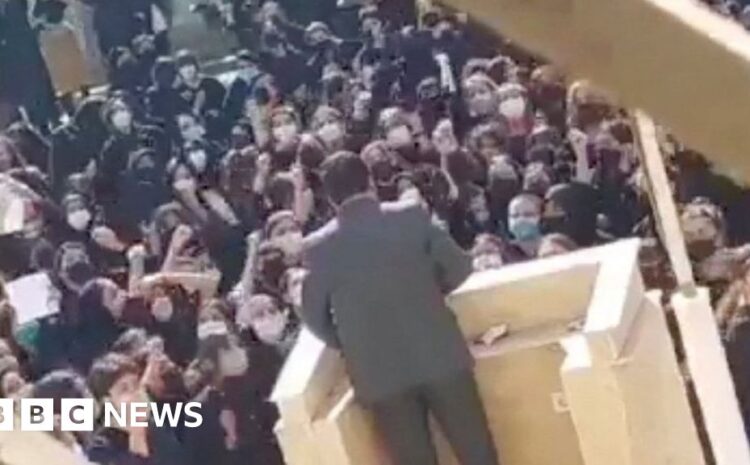  Iran protests: Schoolgirls heckle paramilitary speaker 