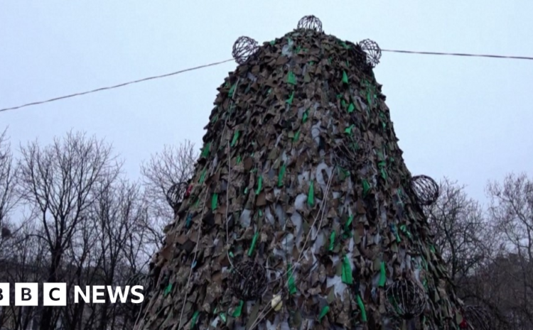  Ukraine wartime Christmas tree made from camouflage nets