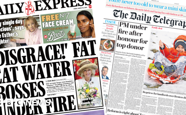  The Papers: Water bosses a 'disgrace' and Easter honours 'row' 