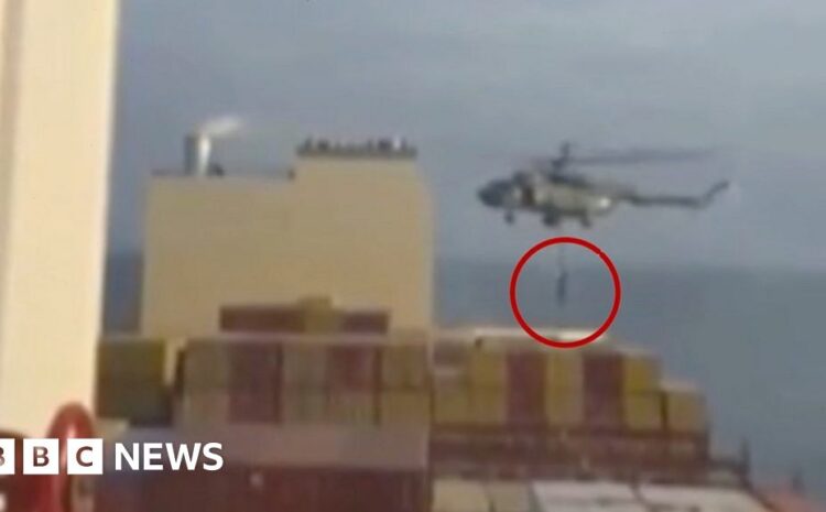  Video said to show Iranian troops boarding MSC Aries in the Strait of Hormuz.